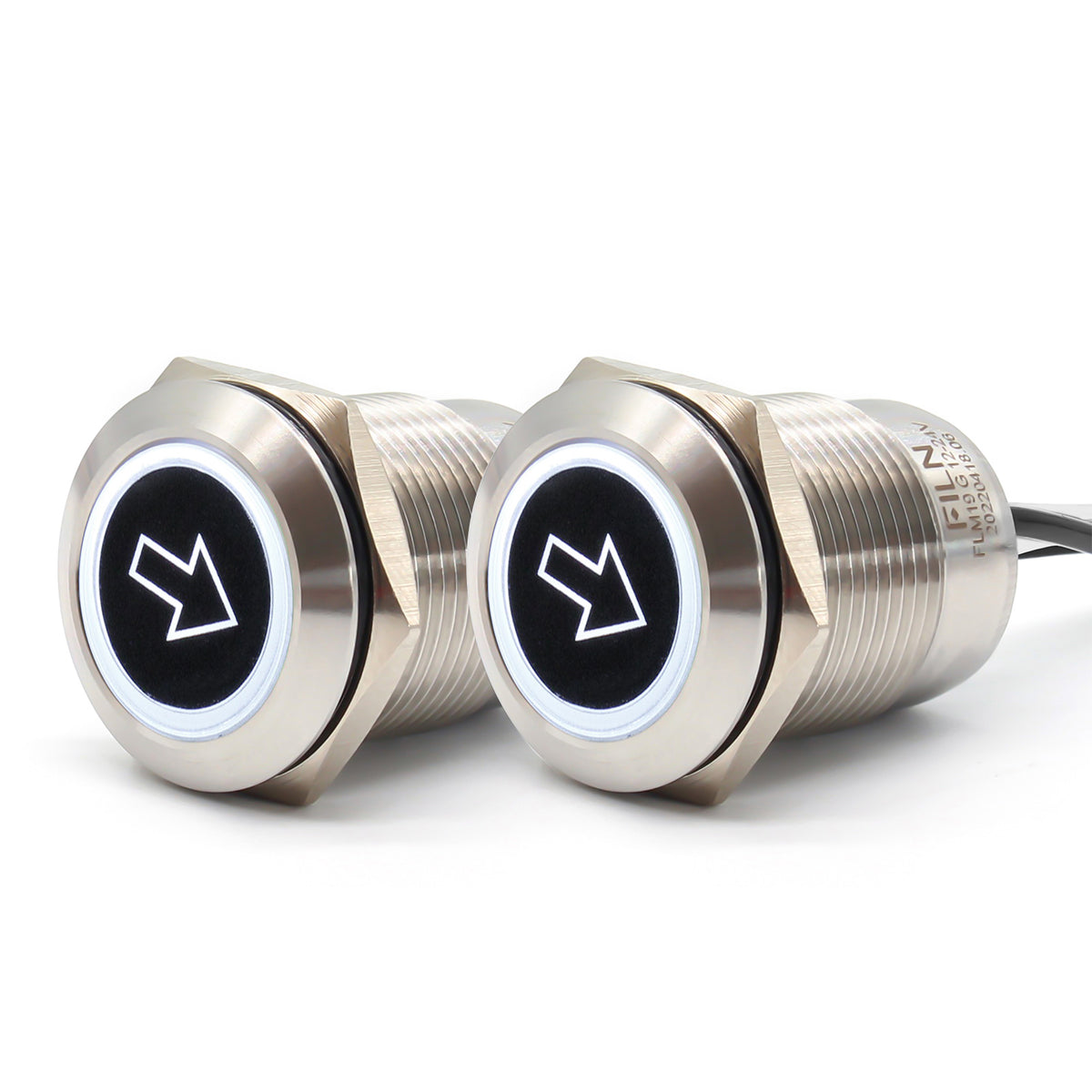 FILN Metal Push Button Switches for for Automotive Boat Marine Truck Car Switch 2Pcs 19MM 3/4" in Red Green Yellow Blue White 12V 24V LED IP67 Waterproof with Momentary or Latching