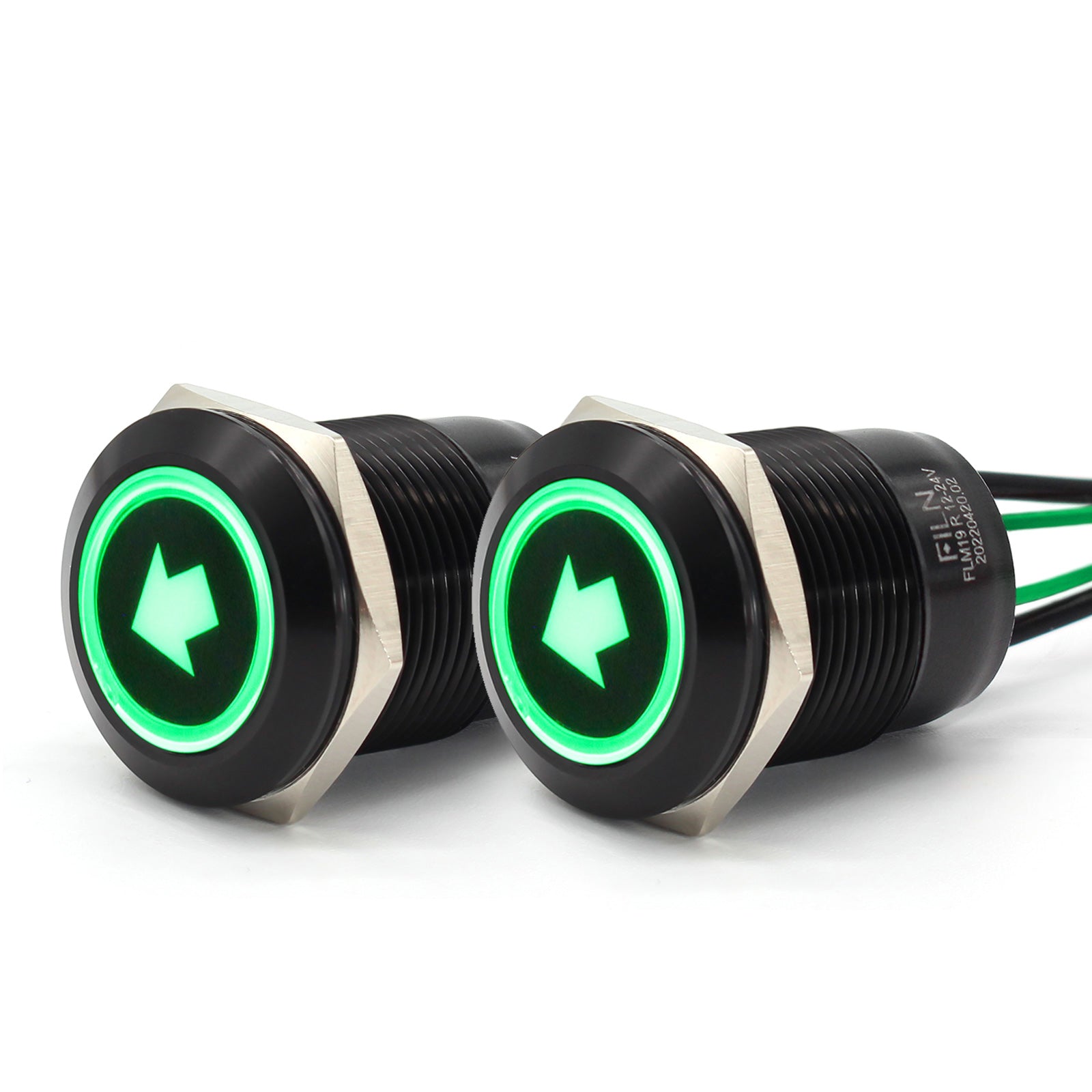 FILN Metal Push Button Switches for for Automotive Boat Marine Truck Car Switch 2Pcs 19MM 3/4" in Red Green Yellow Blue White 12V 24V LED IP67 Waterproof with Momentary or Latching