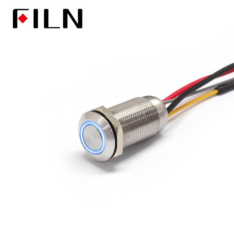 12mm Waterproof Momentary Latching LED Light Push Button Switch With Wire Blue