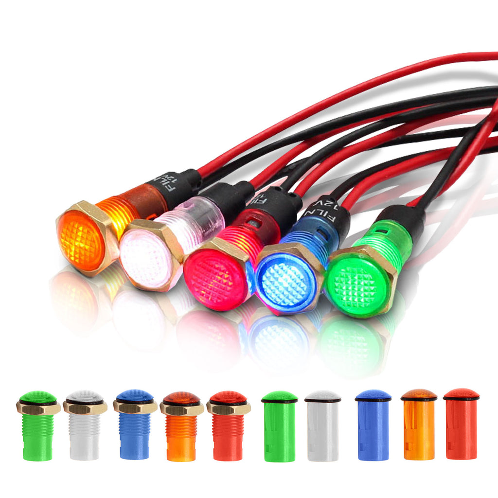 8MM 12V Clip-on LED Plastic White Indicator Light