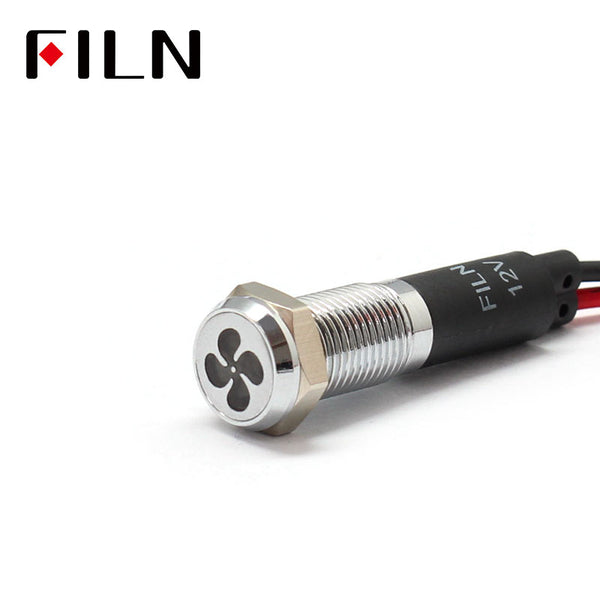 FILN Bisel blanco FL1M 8 mm 12 V LED Indicador de metal Luz del tablero con ventilador de símbolo Indicador de símbolo de señal