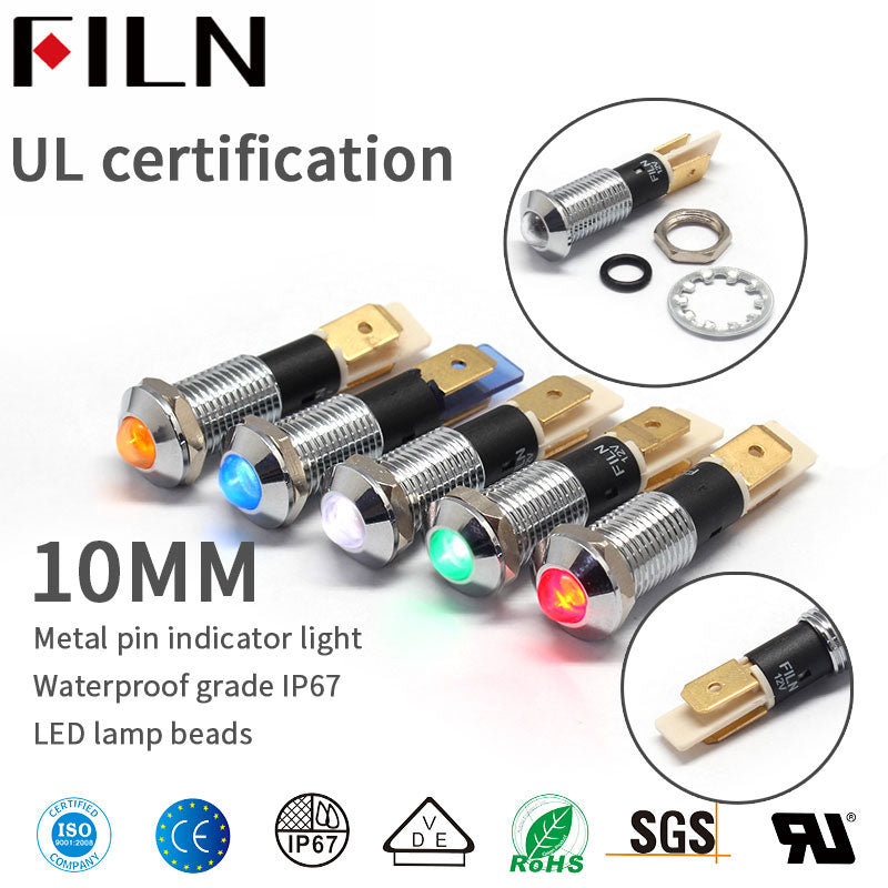 10mm 24V ip67 Tête convexe filn métal témoin lumineux