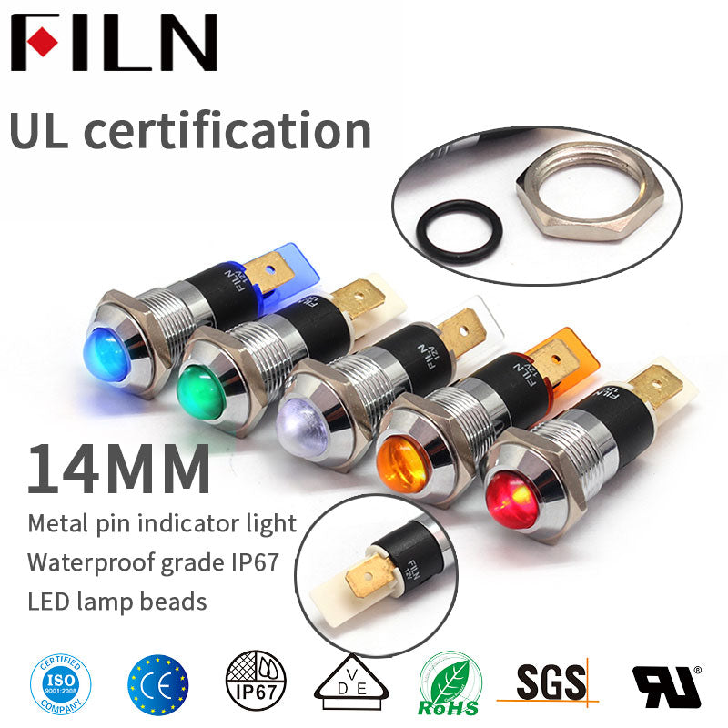 220V 14MM BULE 6.3PIN nueva luz indicadora de metal led
