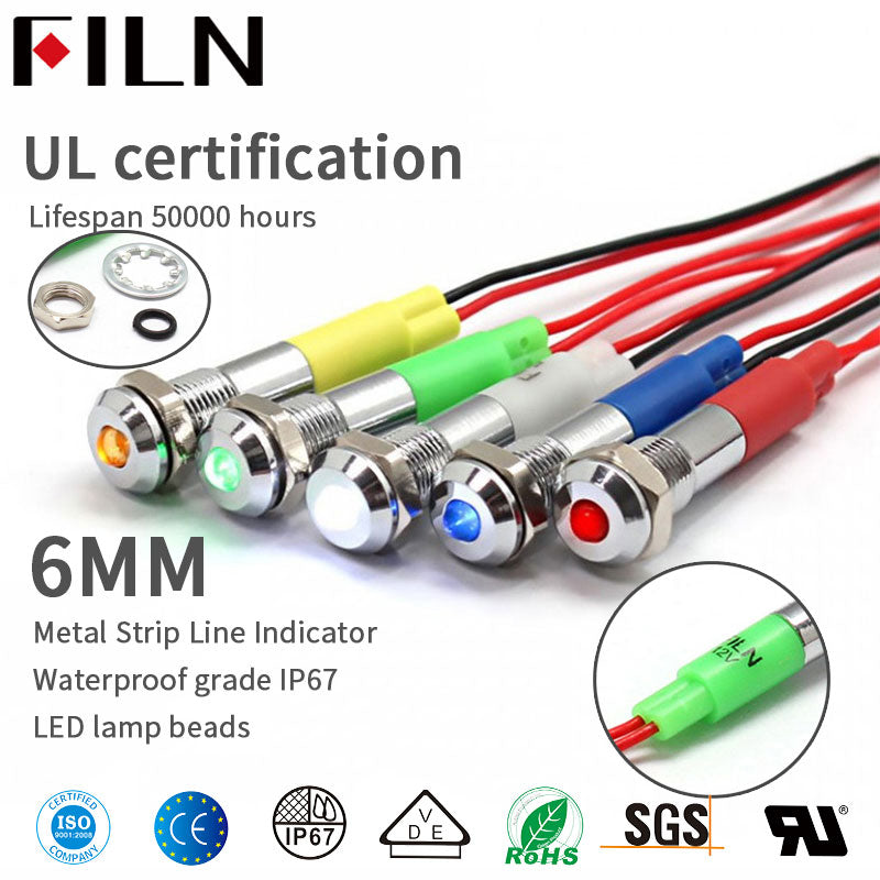 FILN Mini led indicator light led 12V 24V 220V Metal indicator signal pilot lamp with 20cm cable