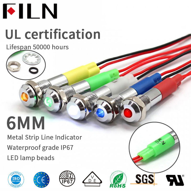 FILN Mini led indicador de luz led 12V 24V 220V Indicador de metal lámpara piloto de señal con cable de 20 cm