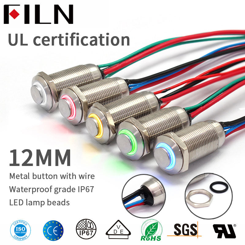 Interruptor de botón momentáneo de 12 V FILN de 220 mm