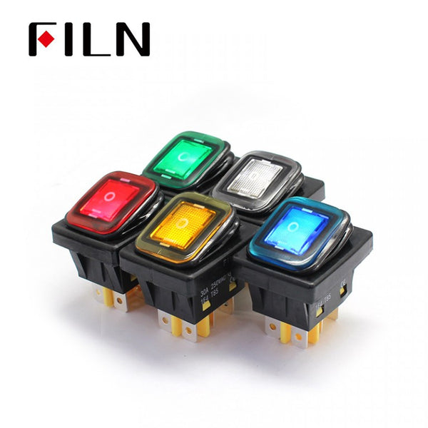 FILN KCD4 250V on-off-on 6Pin Waterproof LED Rocker Switch Best Price