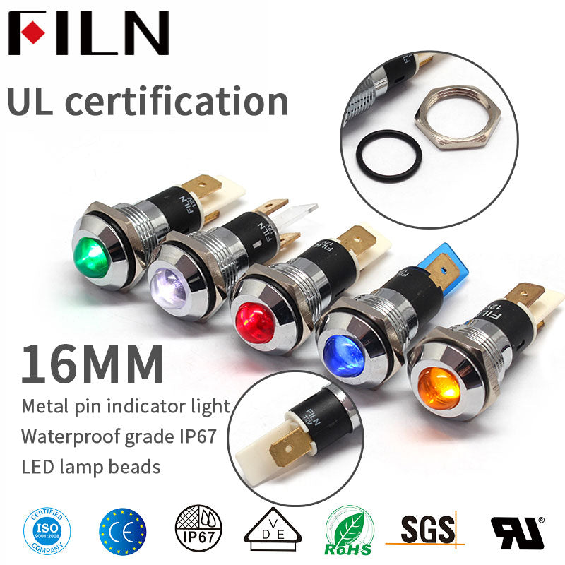 16MM 5/8 inch IP67 LED metal pilot indicator light