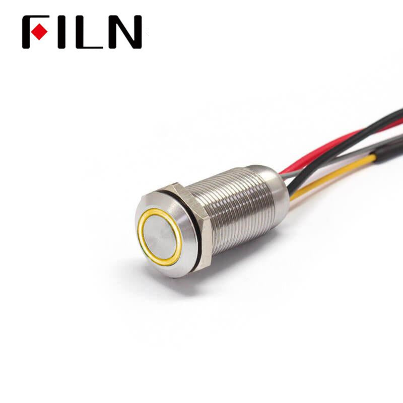 12mm Waterproof Momentary Latching LED Light Push Button Switch With Wire Yellow