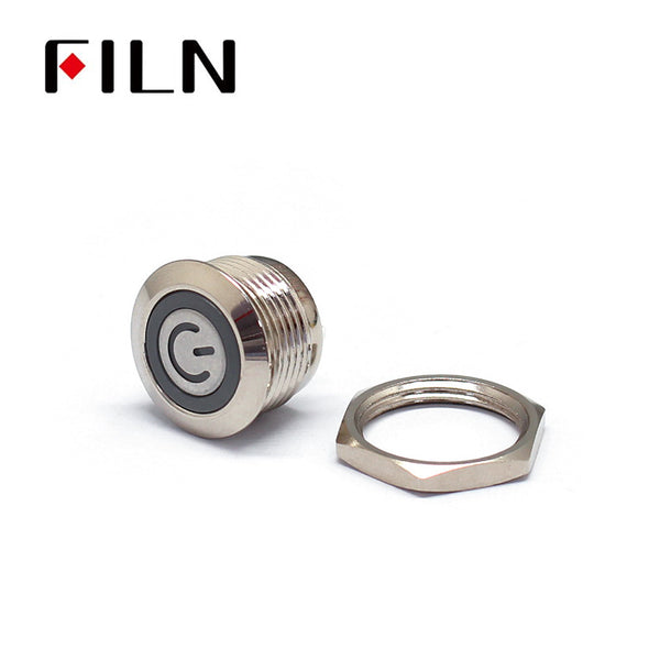 16mmr Momentary 12V Metal Push Button Switch With Ring LED Power Symbol