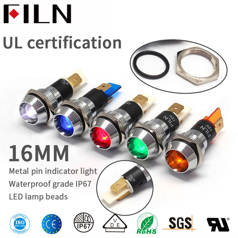 16MM 12v red led ip67 metal signal indicator light