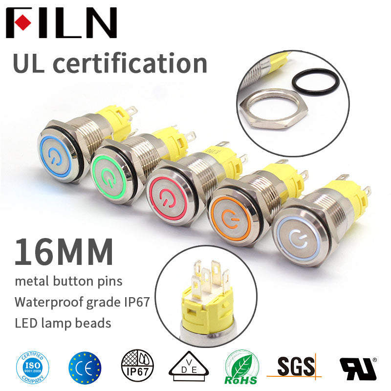 FILN 16MM UL Pulsador Interruptor eléctrico 110V IP67 Pulsador Interruptor eléctrico